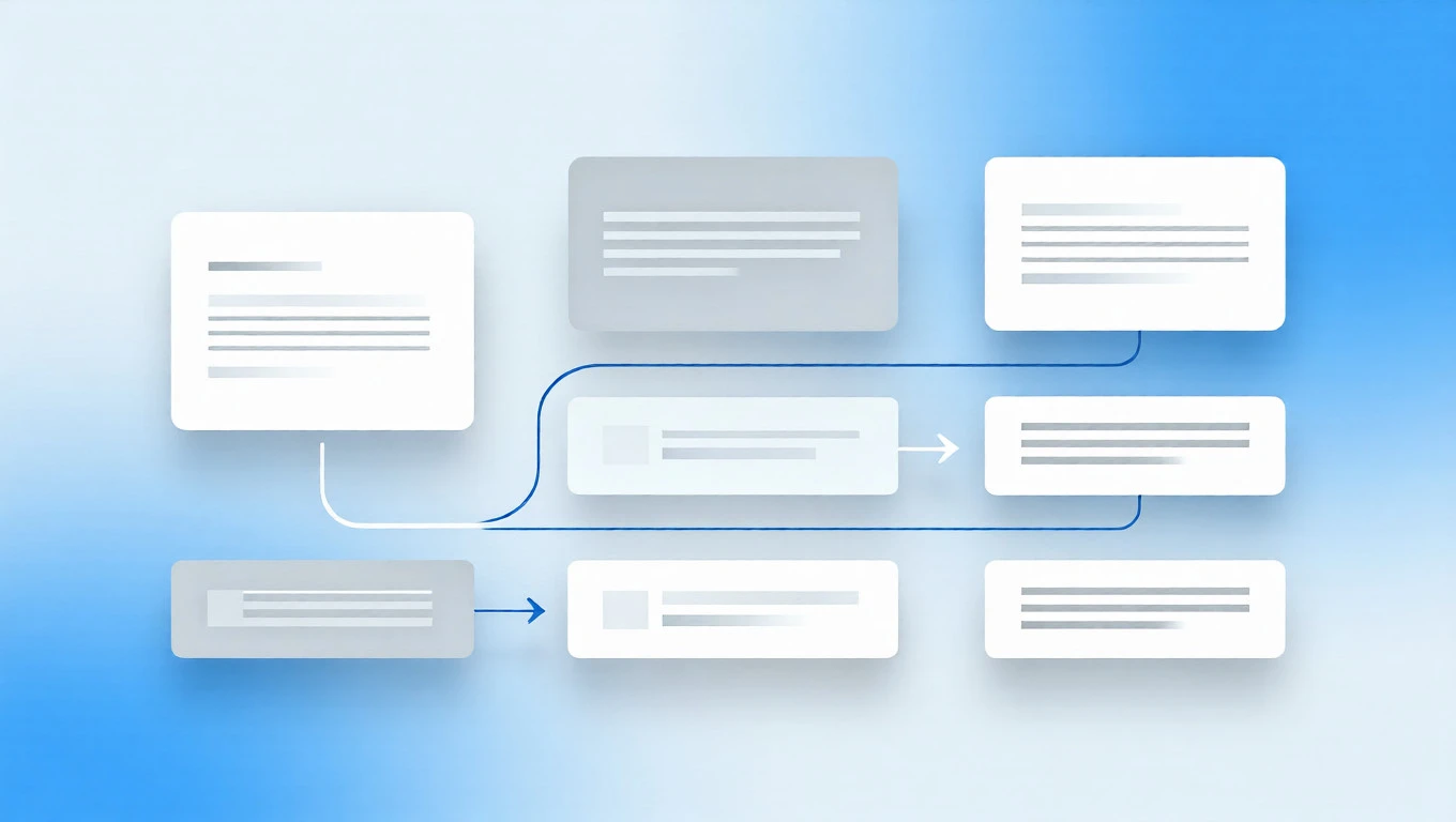 Ilustración abstracta que representa estructura de contenidos y claridad en la comunicación digital.